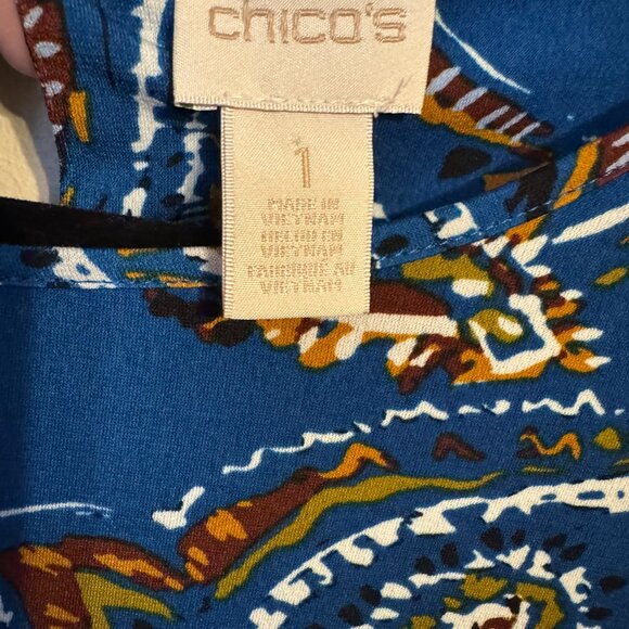 CHICO'S PRETTY PRINT TOP w/FLUTED SLEEVES  MEDIUM    #C - Picture 7 of 8